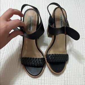 Steve Madden Black Strappy Sandals with Woven Design